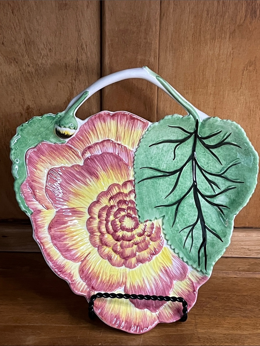 Vintage Italian Majolica Floral Trinket Dish-Hand Painted Flower Plate-50’s-60’s